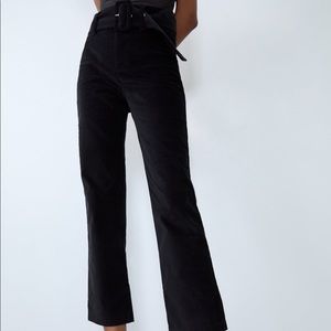 Zara Black Velvet Cropped Trouser Pants *